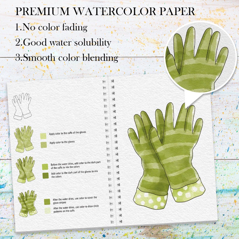 ADEVIAN Watercolor Workbook, Watercolor Workbook Paint Book Beginner Friendly, 12 Different Patterns Stress-Relieving Art Crafts for Creative Exploration Gift for Women Adults Teens (Garden, 1) - Image 3