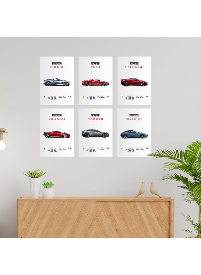 CodersParadise Paper Pack Of 6 - Ferrari Sports Cars Wall Posters 8X12 Inch (A4 Size) Included Glue Dots Wall Decor Posters Wall Art - Image 1