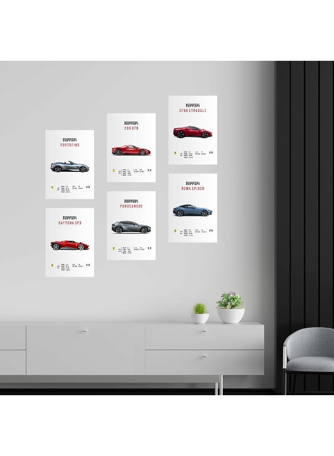 CodersParadise Paper Pack Of 6 - Ferrari Sports Cars Wall Posters 8X12 Inch (A4 Size) Included Glue Dots Wall Decor Posters Wall Art - Image 2