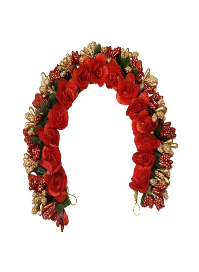 ANVIK Fancy Party Bridal Wedding Fabric/Artificial Rose Flower Bun Juda Hair Gajra for Women Flower Floral Hair Accessories for women Veni for hair (Red) - Image 1