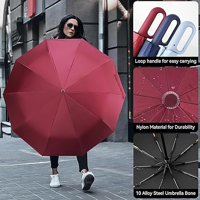 Brand Conquer مظلة أوتوماتيكية مفتوحة للسفر مع فتحة للرياح، مظلة كبيرة الحجم للرجال والفتيات، مظلات للمطر، مظلة مقاومة للرياح كبيرة للرجال والنساء - Image 2
