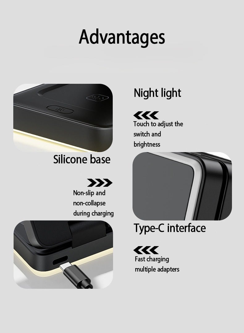 Jourvent 15W Magnetic 3-in-1 Wireless Charging Station – A Sleek, Foldable Charging Base With An Illuminated Stand, Designed For MagSafe-Compatible Devices. Efficiently Powers Your Smartphone, Smartwatch, An - Image 3