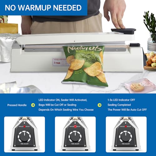 R-PACK Impulse Heat Sealer with Cutter, Heavy-Duty Bag Sealing & Cutting Machine, 2 Extra Replacements（Orange, 8inch） - Image 5