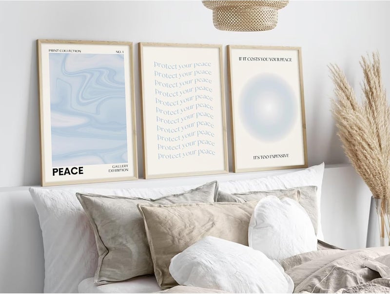 Youillne Blue Aura Wall Art Decor - Set of 3 Unframed Prints - Image 1