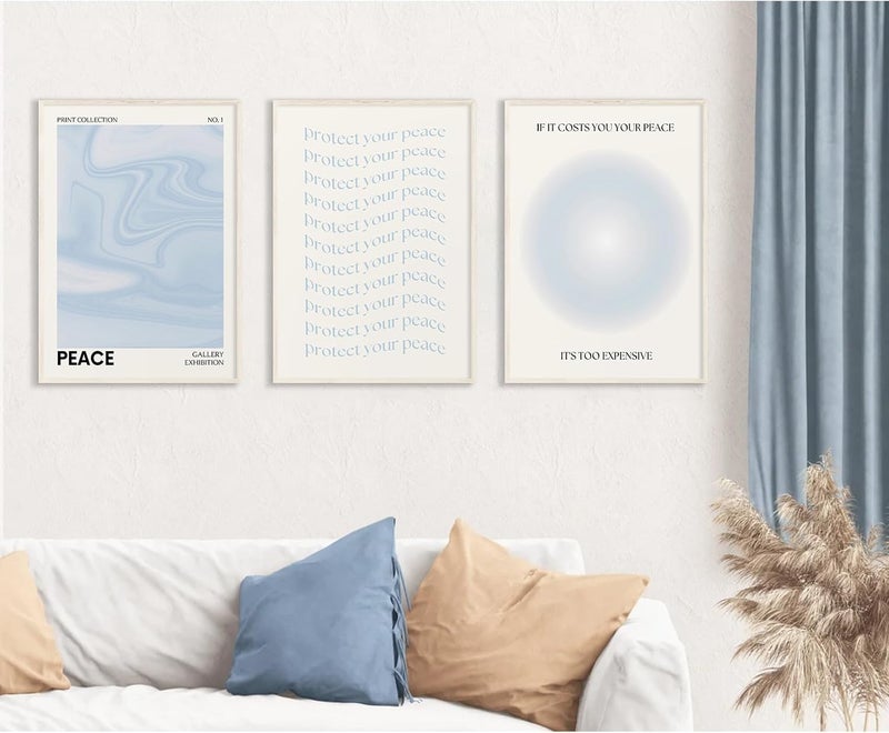 Youillne Blue Aura Wall Art Decor - Set of 3 Unframed Prints - Image 4