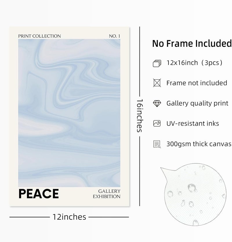 Youillne Blue Aura Wall Art Decor - Set of 3 Unframed Prints - Image 2