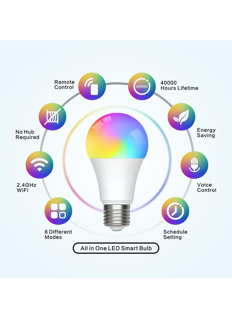 Trendify - Smart Bulbs E27 Alexa WiFi Light Bulbs,Eli-time 10W LED Screw Bulb 2700K-6500K RGB Multicolored Dimmable,LED Bulbs with Smart Life APP Control,Compatible with Echo,Google Home No Hub Required (2 Pack) - Image 1