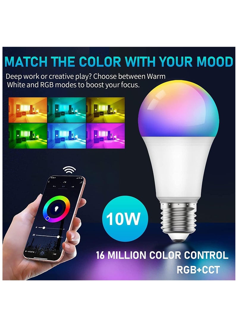 Trendify - Smart Bulbs E27 Alexa WiFi Light Bulbs,Eli-time 10W LED Screw Bulb 2700K-6500K RGB Multicolored Dimmable,LED Bulbs with Smart Life APP Control,Compatible with Echo,Google Home No Hub Required (2 Pack) - Image 1