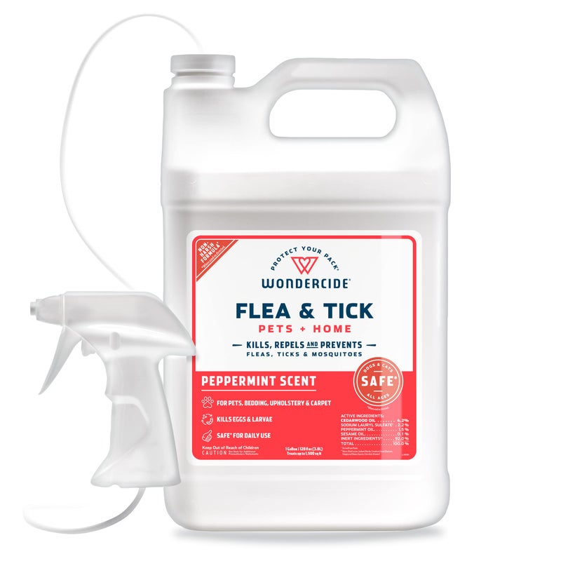 Wondercide - Flea, Tick & Mosquito Spray for Dogs, Cats, and Home - Flea and Tick Killer, Control, Prevention, Treatment - with Natural Essential Oils - Pet and Family Safe - Peppermint 128 oz - Image 1
