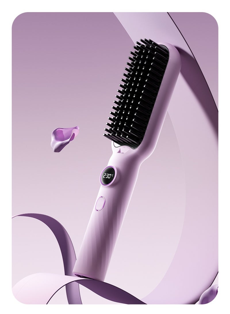 Portable Cordless Hair Straightener, Brush Portable Negative Ion Straightening Hot Comb Hair Straightener Lightweight & Mini Carry 5 Temp Settings Anti-Scald - Image 3