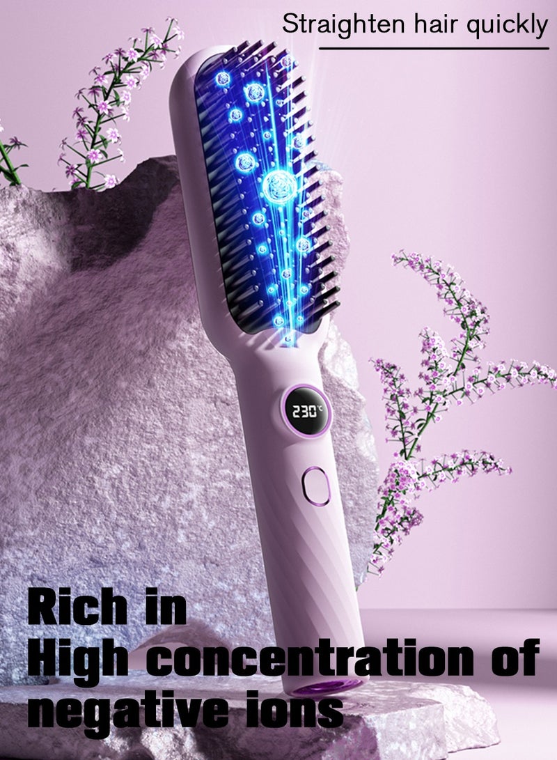 Portable Cordless Hair Straightener, Brush Portable Negative Ion Straightening Hot Comb Hair Straightener Lightweight & Mini Carry 5 Temp Settings Anti-Scald - Image 2