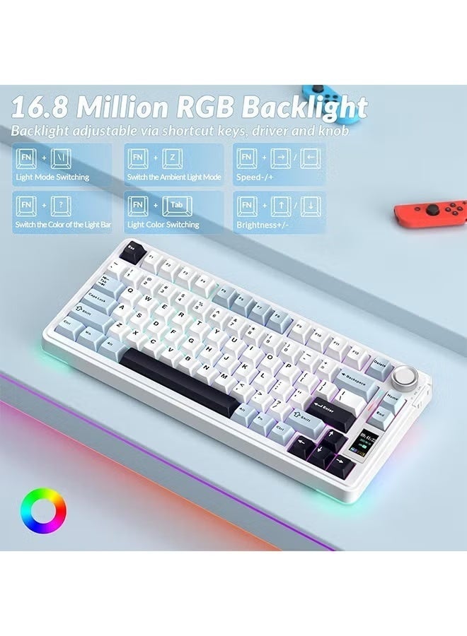 AULA S75 PRO Wireless Mechanical Keyboard with Screen&Knob, 75% Hot Swappable Gaming Keyboard with Pre-lubed Switches, RGB Backlit, PBT Keycaps Creamy Sounding Pc Gaming Keyboards - Image 5