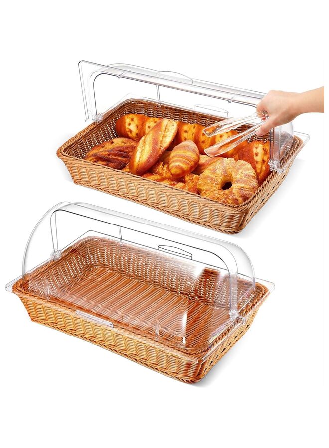 سلة خبز من الخيزران الصناعي مع غطاء شفاف لطبق التسخين، سلة خبز من الخيزران لتقديم الطعام، غطاء عرض صينية الخبز العلوية، غطاء طاولة الطعام، مطبخ المطعم (المقاس: أ) - Image 1