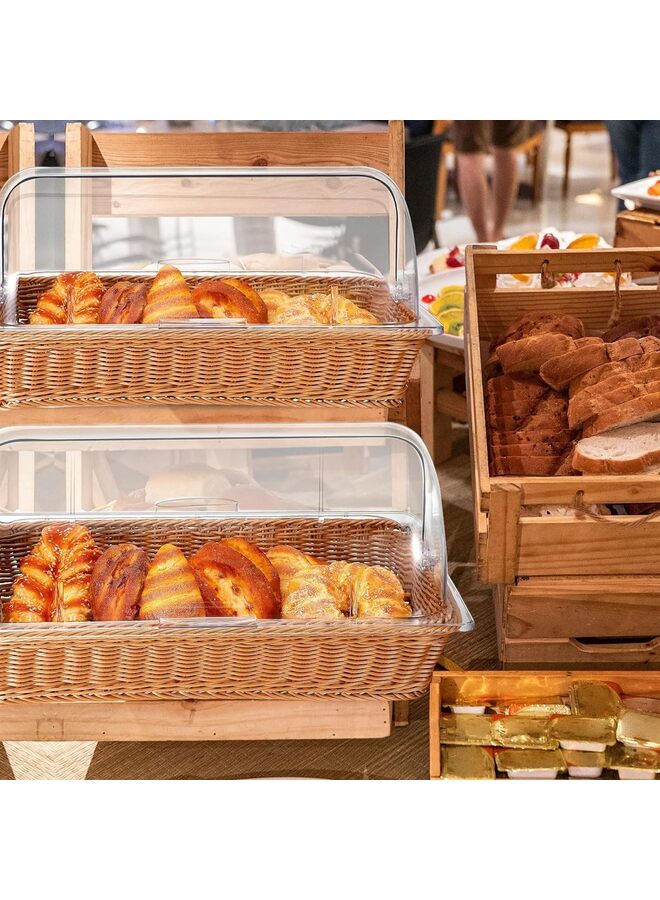 سلة خبز من الخيزران الصناعي مع غطاء شفاف لطبق التسخين، سلة خبز من الخيزران لتقديم الطعام، غطاء عرض صينية الخبز العلوية، غطاء طاولة الطعام، مطبخ المطعم (المقاس: أ) - Image 5