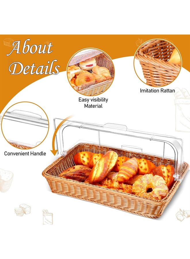 سلة خبز من الخيزران الصناعي مع غطاء شفاف لطبق التسخين، سلة خبز من الخيزران لتقديم الطعام، غطاء عرض صينية الخبز العلوية، غطاء طاولة الطعام، مطبخ المطعم (المقاس: أ) - Image 2