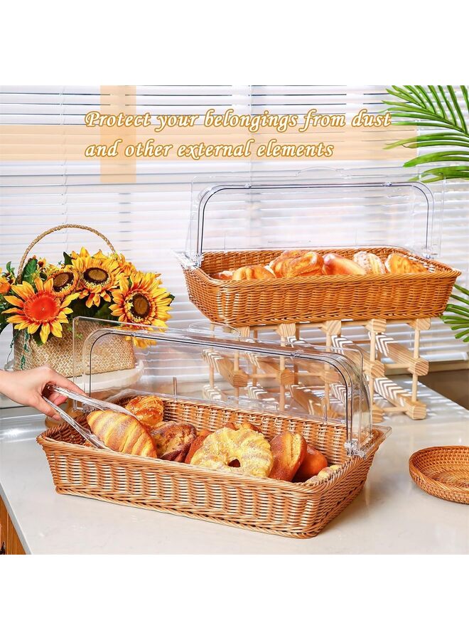 سلة خبز من الخيزران الصناعي مع غطاء شفاف لطبق التسخين، سلة خبز من الخيزران لتقديم الطعام، غطاء عرض صينية الخبز العلوية، غطاء طاولة الطعام، مطبخ المطعم (المقاس: أ) - Image 4