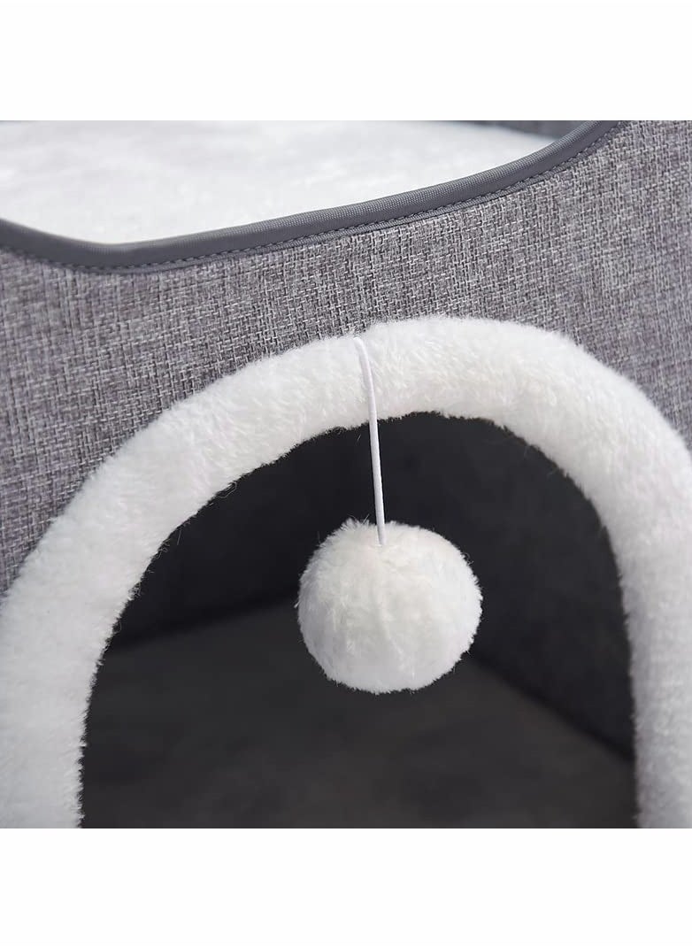 HQ-GAMING - Ali Cat Beds For Indoor Cats -Large Cat Cave For Pet Cat House With Fluffy Ball Hanging And Scratch Pad Foldable Cat Hidewawy For Indoor Cats Cat Nest Foldable Cat Cube Cave- Large (Grey) 42x42x36 Cm - Image 1