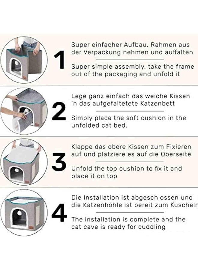 HQ-GAMING - Ali Cat Beds For Indoor Cats -Large Cat Cave For Pet Cat House With Fluffy Ball Hanging And Scratch Pad Foldable Cat Hidewawy For Indoor Cats Cat Nest Foldable Cat Cube Cave- Large (Grey) 42x42x36 Cm - Image 1