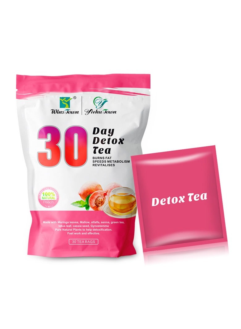 وينز تاون شاي التخلص من السموم لمدة 30 يومًا بنكهة الخوخ وحرق الدهون والشاي النحيف المناسب - Image 1