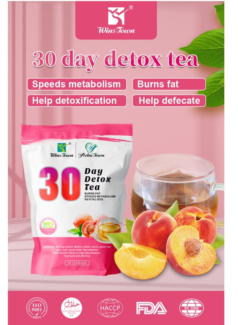 وينز تاون شاي التخلص من السموم لمدة 30 يومًا بنكهة الخوخ وحرق الدهون والشاي النحيف المناسب - Image 3