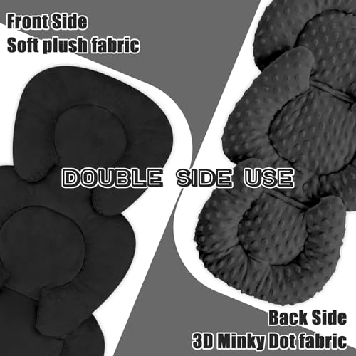 GFU Infant Car Seat Insert Head and Body Support, Reversible Newborn Insert for Carseat with Strap Pads, Soft Stroller Cushion Pillow Insert for Boys and Girls, Fits for Stroller, Swing, Black - Image 3