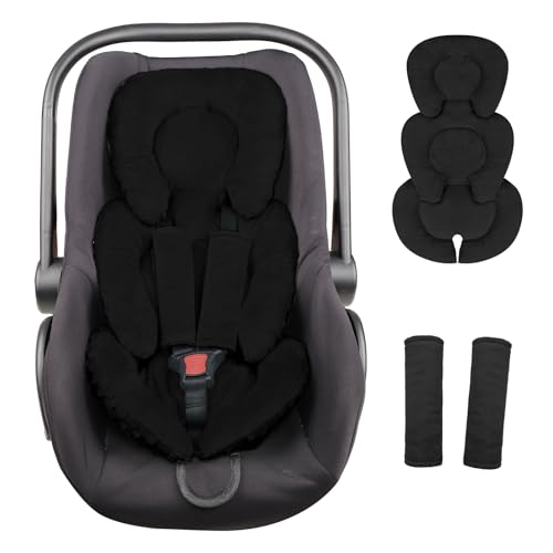GFU Infant Car Seat Insert Head and Body Support, Reversible Newborn Insert for Carseat with Strap Pads, Soft Stroller Cushion Pillow Insert for Boys and Girls, Fits for Stroller, Swing, Black - Image 1