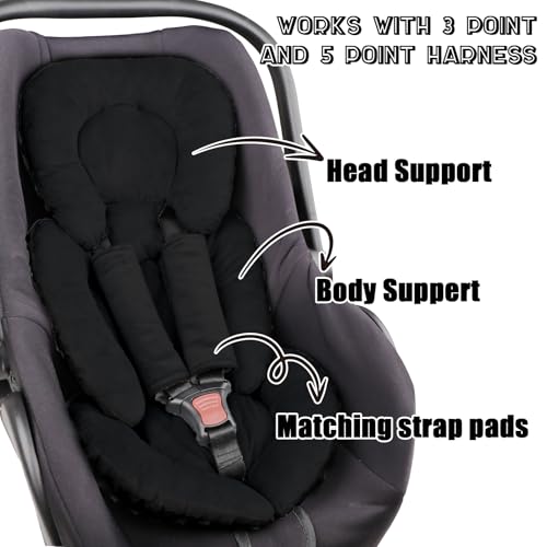 GFU Infant Car Seat Insert Head and Body Support, Reversible Newborn Insert for Carseat with Strap Pads, Soft Stroller Cushion Pillow Insert for Boys and Girls, Fits for Stroller, Swing, Black - Image 4