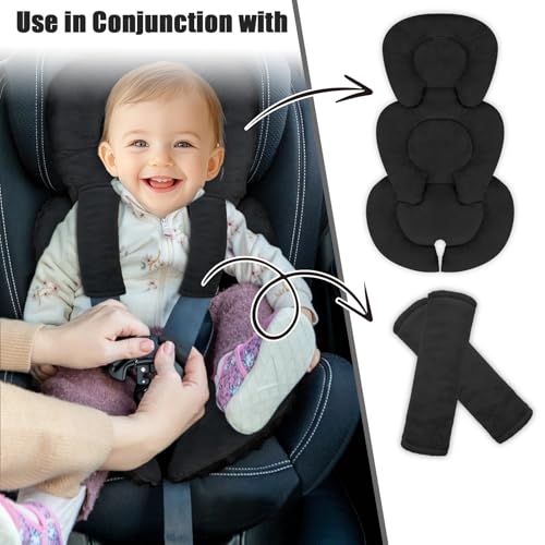 GFU Infant Car Seat Insert Head and Body Support, Reversible Newborn Insert for Carseat with Strap Pads, Soft Stroller Cushion Pillow Insert for Boys and Girls, Fits for Stroller, Swing, Black - Image 5