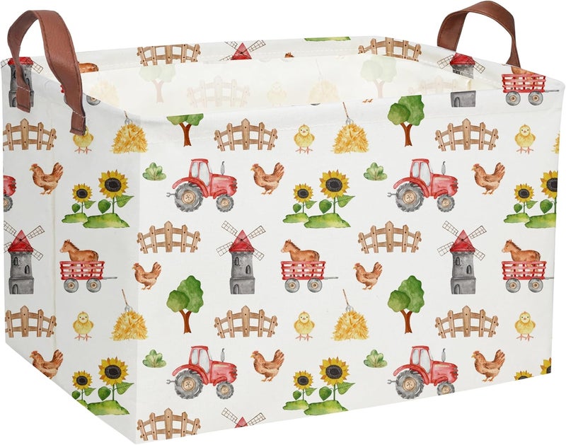 DDBASKET Cute Basket Farm Baskets for Home Decor Basket Rectangular Storage Bin Organizer Box Room Decor.(Farm) - Image 1