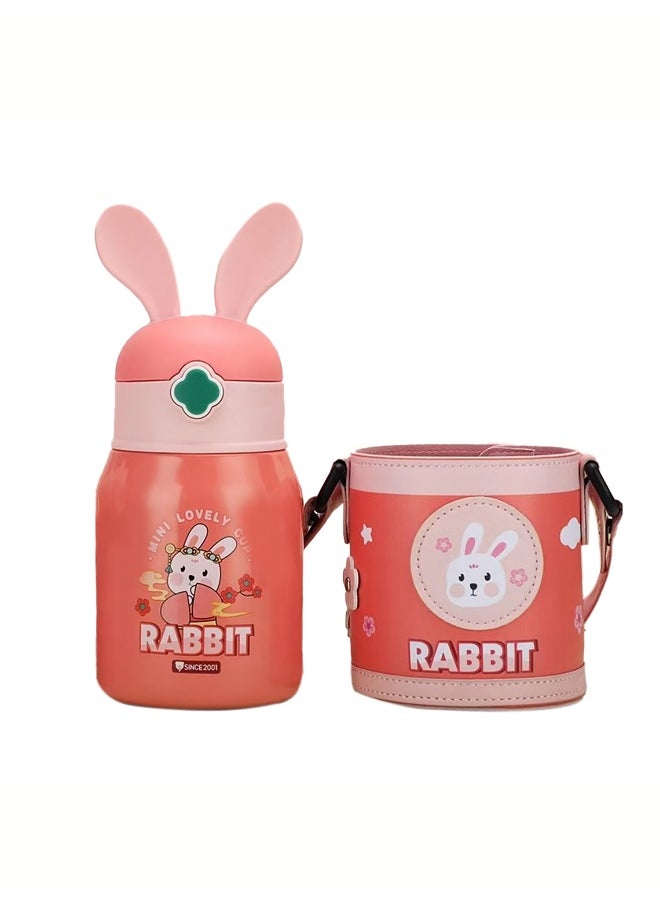 LITTLE SURPRISE BOX Pink Flower Rabbit Ear Stainless Steel Water Bottle with bottle Holder for Kids and Toddlers 550 ml  - Image 1