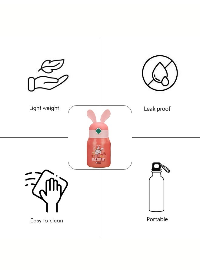 LITTLE SURPRISE BOX Pink Flower Rabbit Ear Stainless Steel Water Bottle with bottle Holder for Kids and Toddlers 550 ml  - Image 5