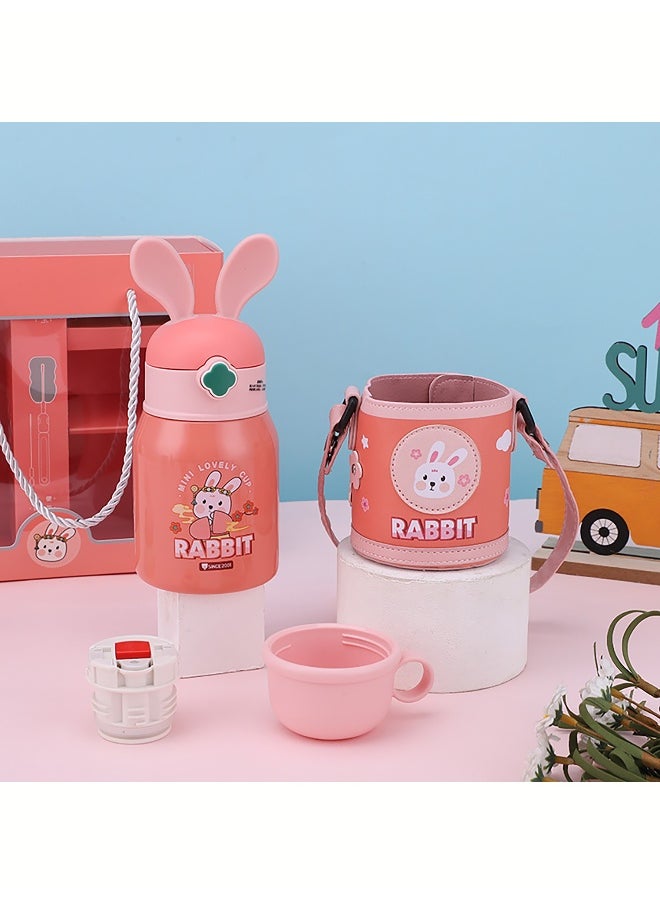 LITTLE SURPRISE BOX Pink Flower Rabbit Ear Stainless Steel Water Bottle with bottle Holder for Kids and Toddlers 550 ml  - Image 2