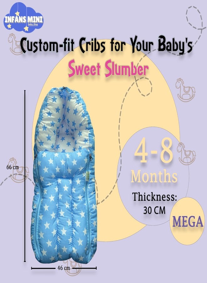 Infans Mini Milky Star Mega 3 in 1 Baby's Cotton Bed Cum Carry Bed Printed Baby Sleeping Bag-Baby Bed-Infant Portable for Unisex Easily Portable, Light Weight Carry for New Born 4-8 Months Old(Blue) - Image 2