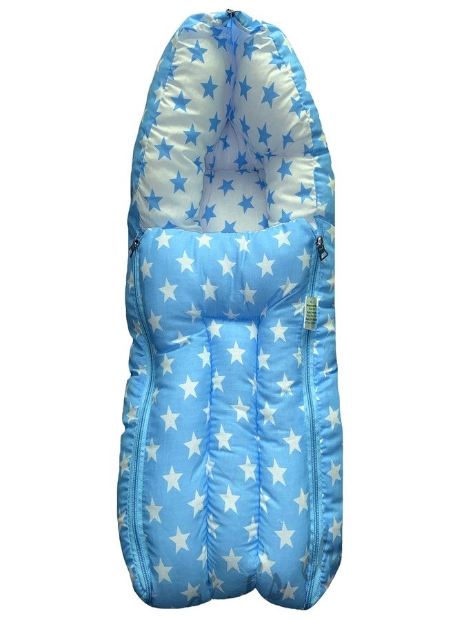 Infans Mini Milky Star Mega 3 in 1 Baby's Cotton Bed Cum Carry Bed Printed Baby Sleeping Bag-Baby Bed-Infant Portable for Unisex Easily Portable, Light Weight Carry for New Born 4-8 Months Old(Blue) - Image 1
