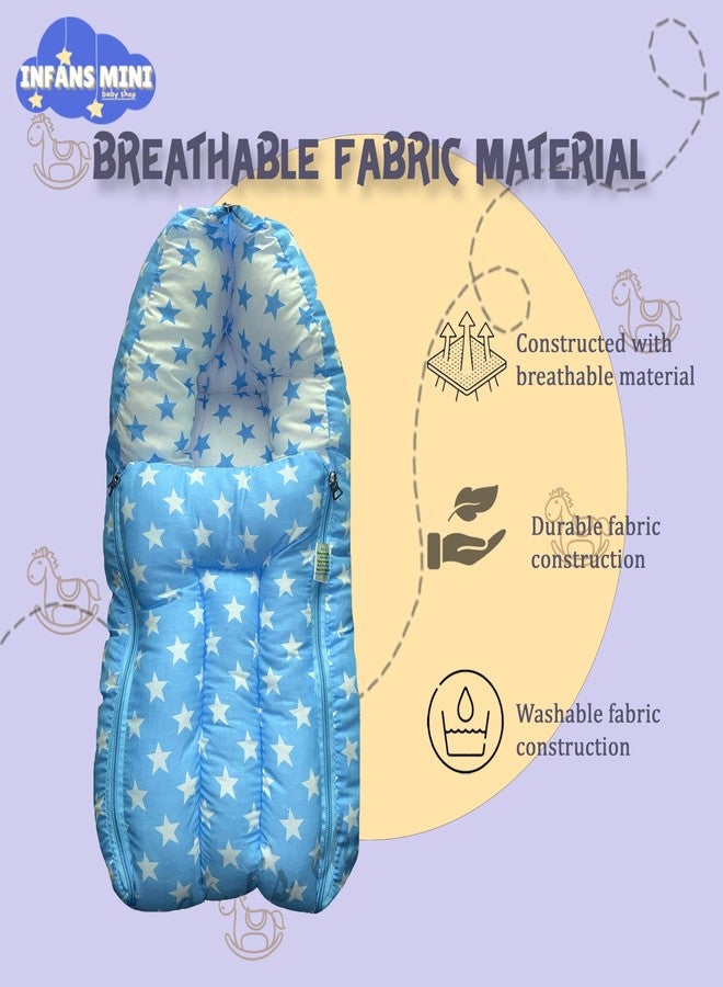 Infans Mini Milky Star Mega 3 in 1 Baby's Cotton Bed Cum Carry Bed Printed Baby Sleeping Bag-Baby Bed-Infant Portable for Unisex Easily Portable, Light Weight Carry for New Born 4-8 Months Old(Blue) - Image 5