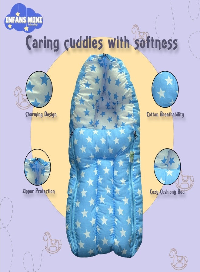 Infans Mini Milky Star Mega 3 in 1 Baby's Cotton Bed Cum Carry Bed Printed Baby Sleeping Bag-Baby Bed-Infant Portable for Unisex Easily Portable, Light Weight Carry for New Born 4-8 Months Old(Blue) - Image 4