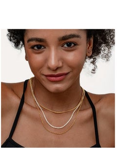 SYNSYB SYNSYB Elegant 14K Gold Plated Layered Necklace Set for Women - Includes Tennis, Link, and Twisted Chains with Toggle Clasp - Perfect for All Occasions With Luxury Gift Box  - Image 1