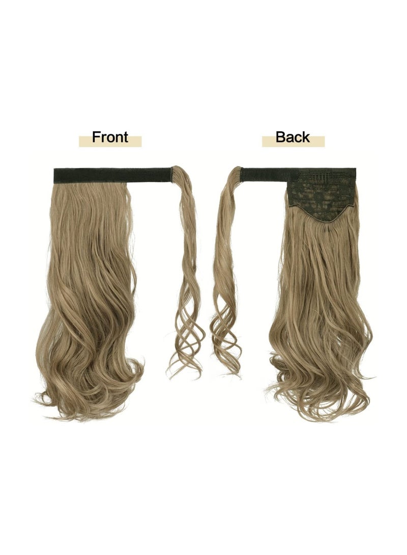 إستيل وصلة ذيل حصان مجعد 22 بوصة مقاومة للحرارة الاصطناعية الطبيعية المتموجة التفاف حول ذيل حصان وصلات شعر للنساء الرماد البني مجعد - Image 2
