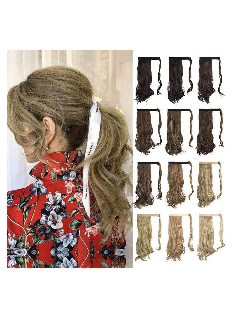 إستيل وصلة ذيل حصان مجعد 22 بوصة مقاومة للحرارة الاصطناعية الطبيعية المتموجة التفاف حول ذيل حصان وصلات شعر للنساء الرماد البني مجعد - Image 3