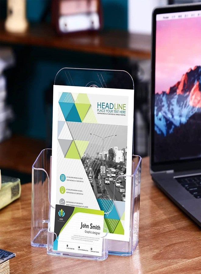 Remerry 8 Set 6.5 Inch Acrylic Brochure Holder with Business Card Pocket, Wide Bifold Clear Brochure Display Stand Flyer Holder for Pamphlet Literature Magazine Booklet, Desk or Wall Mount Display - Image 2