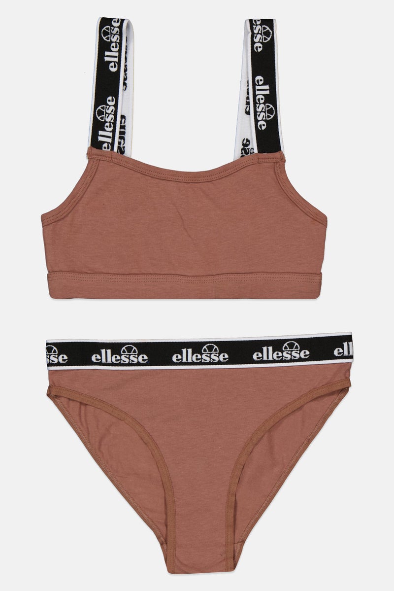 Ellesse Women 2 Pieces Non Padded Bralette And Underwear Set, Brown  - Image 1
