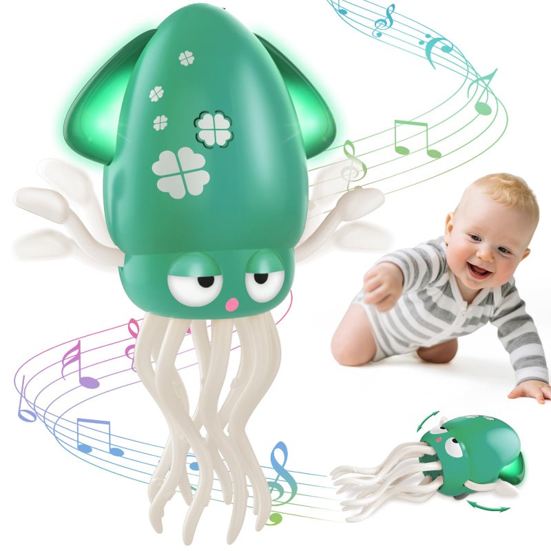 AOTIBO Baby Dancing Octopus Toy for 1 2 3 4 5 Year Old Boy Girl Baby Tummy Time Electric Crawling Octopus Toys 1218 Months Dancing Squid Toy for Walking Toddlers Kids 1st Birthday Gifts Green - Image 2