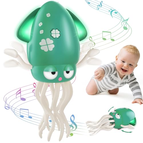 AOTIBO Baby Dancing Octopus Toy for 1 2 3 4 5 Year Old Boy Girl Baby Tummy Time Electric Crawling Octopus Toys 1218 Months Dancing Squid Toy for Walking Toddlers Kids 1st Birthday Gifts Green - Image 1