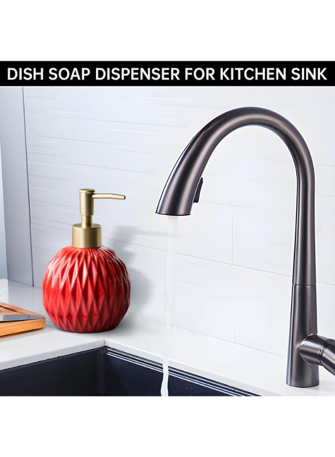 BECHOICEN Ceramics Gold Soap Dispenser for Bathroom Relief Soap Dispenser for Kitchen Sink 400ml135Oz Refillable Liquid Hand Soap Bottle with Gold Pump Red - Image 4