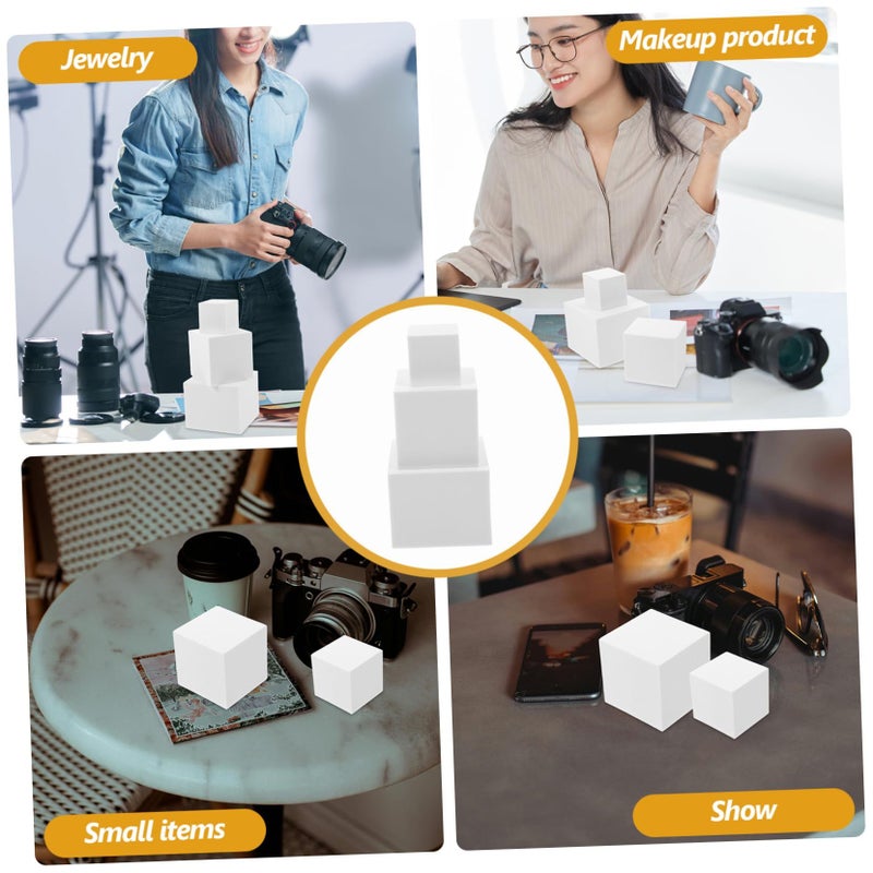 3 Pcs Smooth White Foam Geometric Cube Models for Product Photography Studio Props - Image 4