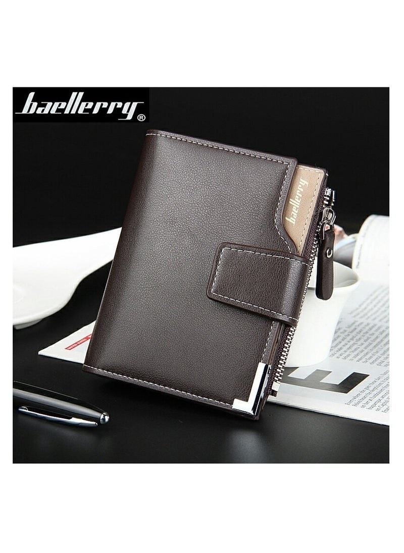 baellerry - Short travel wallet Vintage mini bifold wallet zipper card holders coin purse leather wallet - Image 1