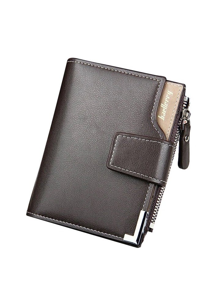 baellerry - Short travel wallet Vintage mini bifold wallet zipper card holders coin purse leather wallet - Image 1