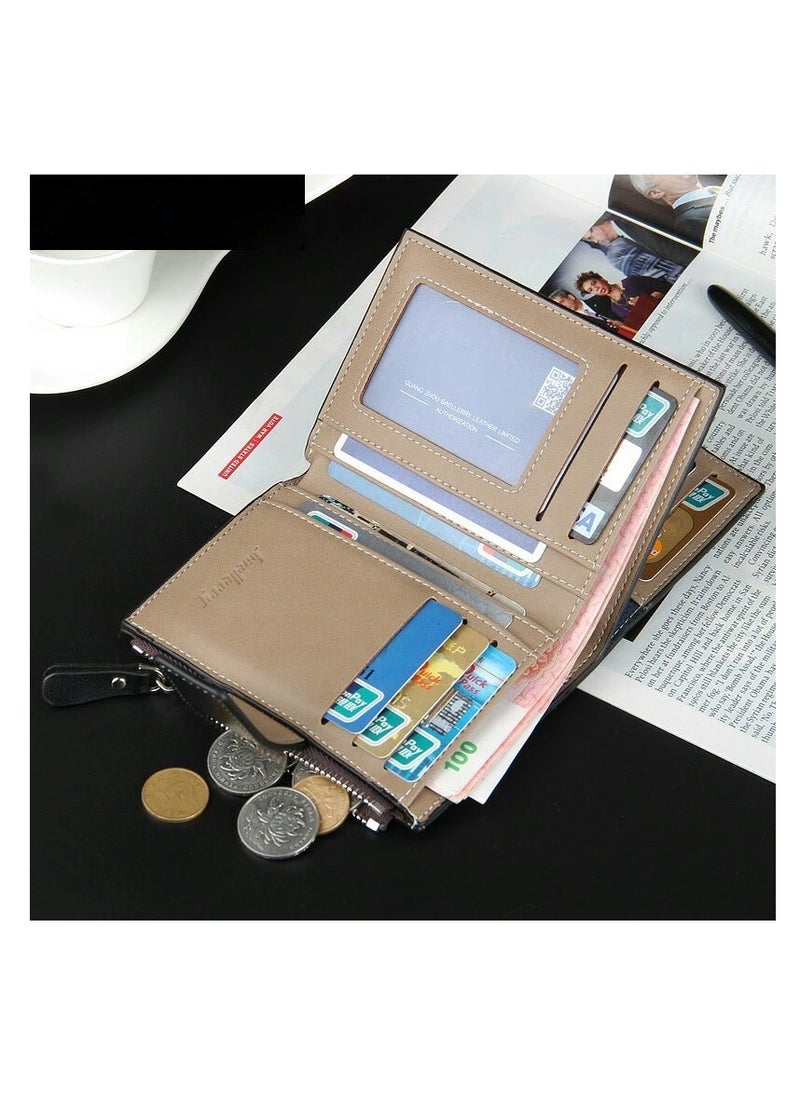 baellerry - Short travel wallet Vintage mini bifold wallet zipper card holders coin purse leather wallet - Image 1