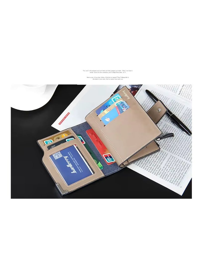 baellerry - Short travel wallet Vintage mini bifold wallet zipper card holders coin purse leather wallet - Image 1
