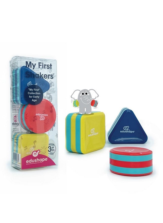 Edushape My First Shakers Basic Shapes - Vibrant Baby Maracas with Soothing Sound - Musical Egg Shakers for Babies - Grasping and Teething Rattle Toys - Enhances Tummy Time, Sensory Development - Image 1